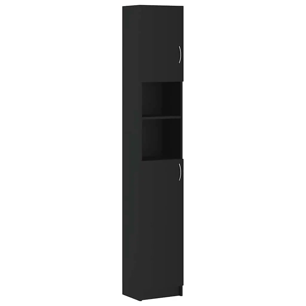 Bathroom Storage Cabinet Black Tall Unit 4 Shelves with Doors 2 Open Shelves