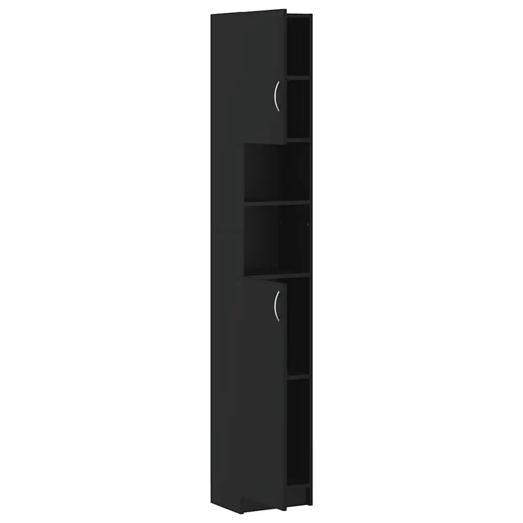 Bathroom Storage Cabinet Black Tall Unit 4 Shelves with Doors 2 Open Shelves