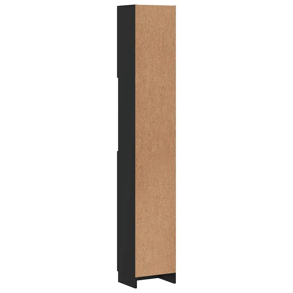 Bathroom Storage Cabinet Black Tall Unit 4 Shelves with Doors 2 Open Shelves
