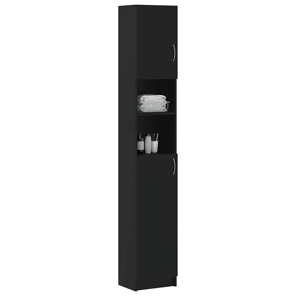 Bathroom Storage Cabinet Black Tall Unit 4 Shelves with Doors 2 Open Shelves