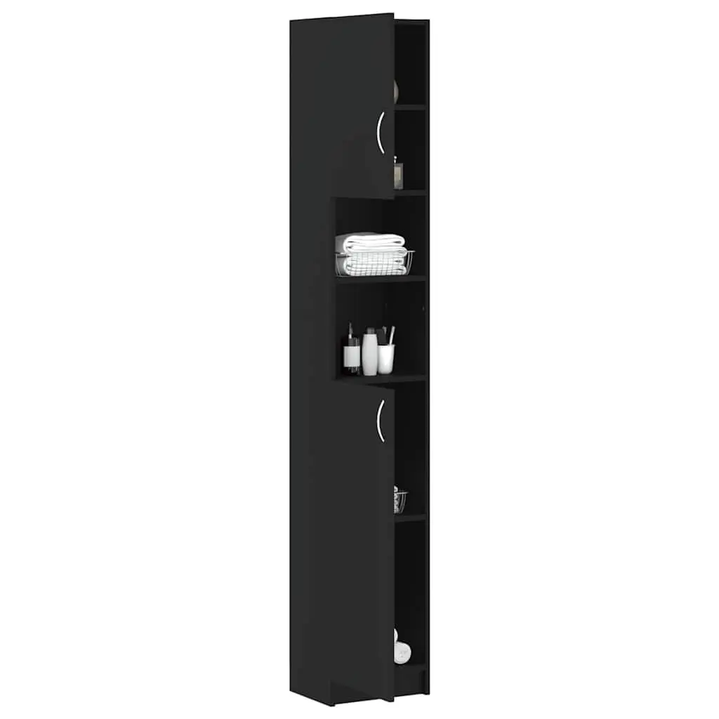 Bathroom Storage Cabinet Black Tall Unit 4 Shelves with Doors 2 Open Shelves
