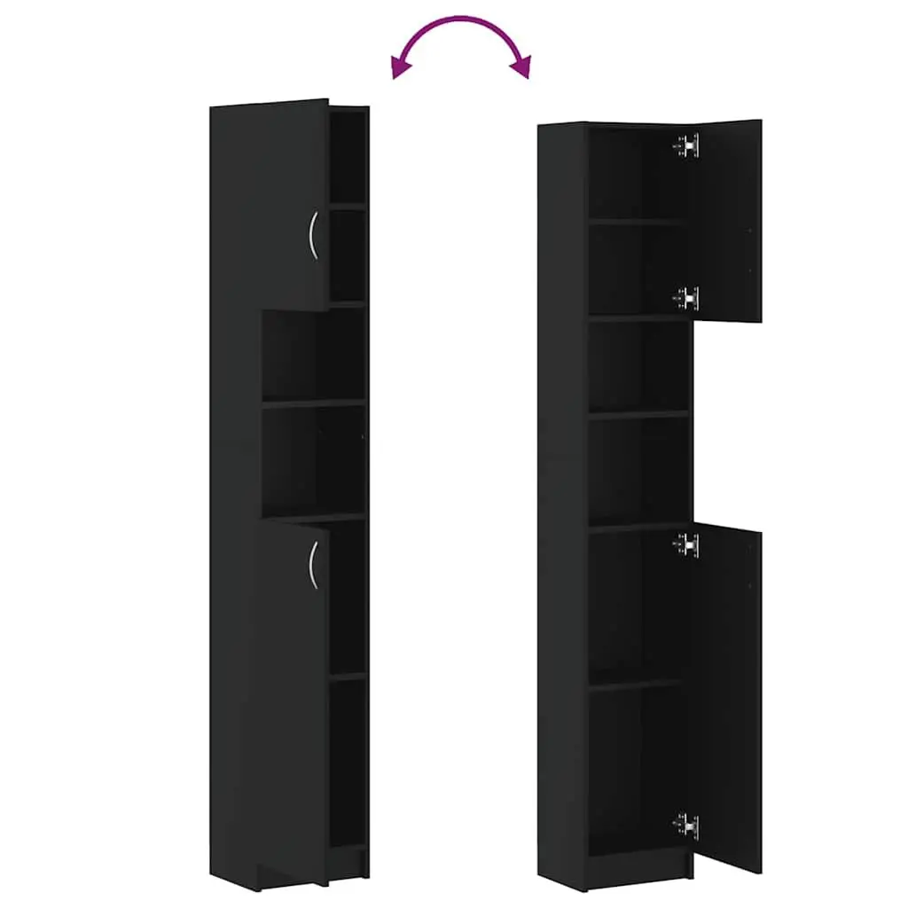 Bathroom Storage Cabinet Black Tall Unit 4 Shelves with Doors 2 Open Shelves