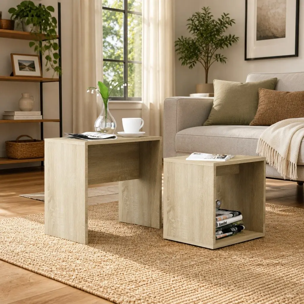 Coffee Table Set Nesting Tables Living Room Accent Furniture 2 Piece Brown Wood