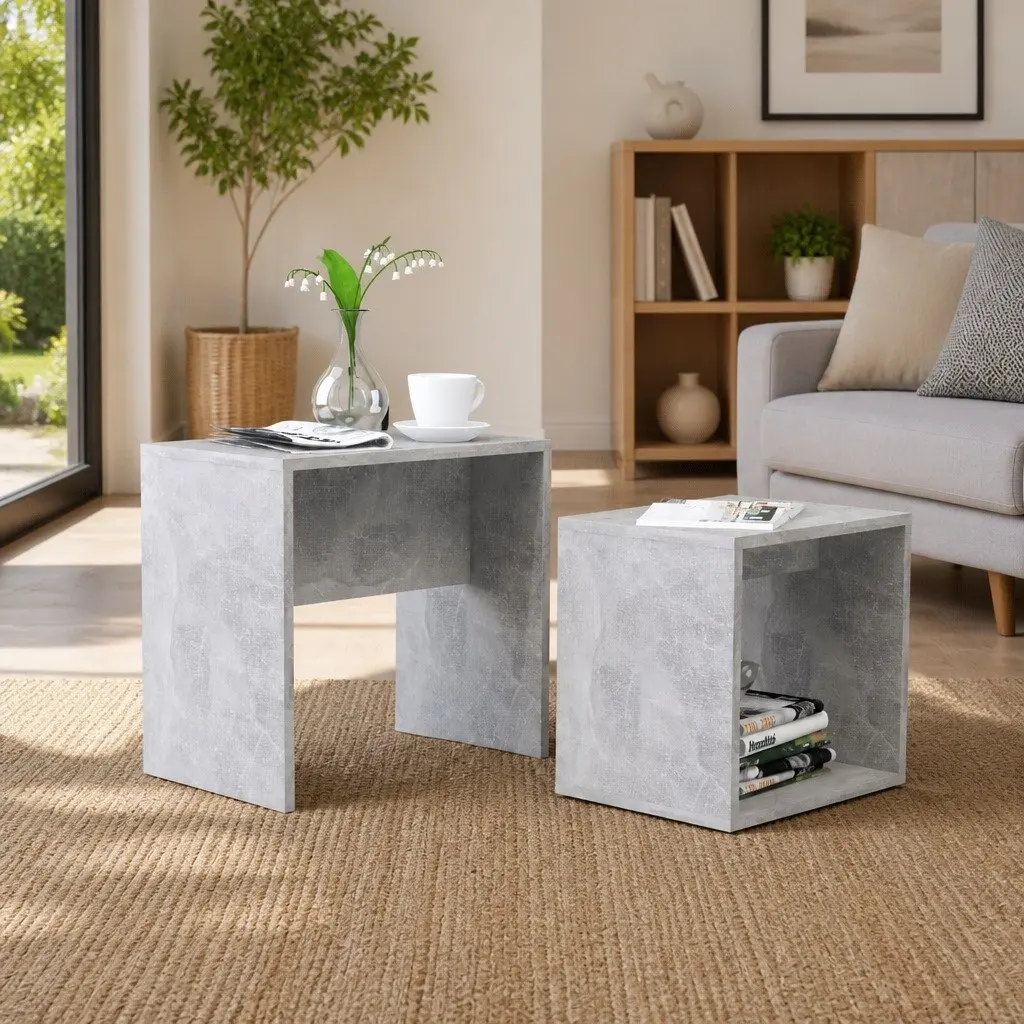 Coffee Table Set Nesting Contemporary 2 Piece Grey
