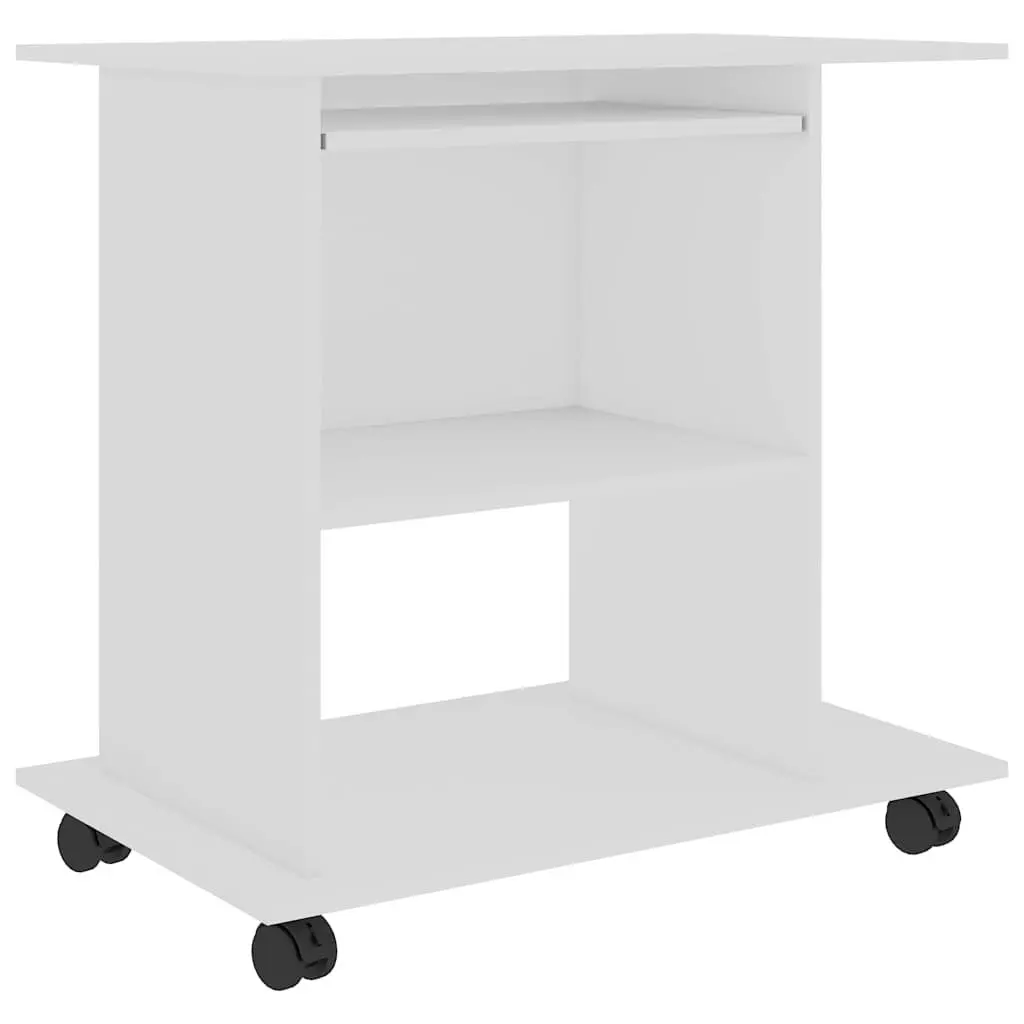Computer Desk White 80x50x75cm Laptop Desktop Workstation with Keyboard Shelf and Castors