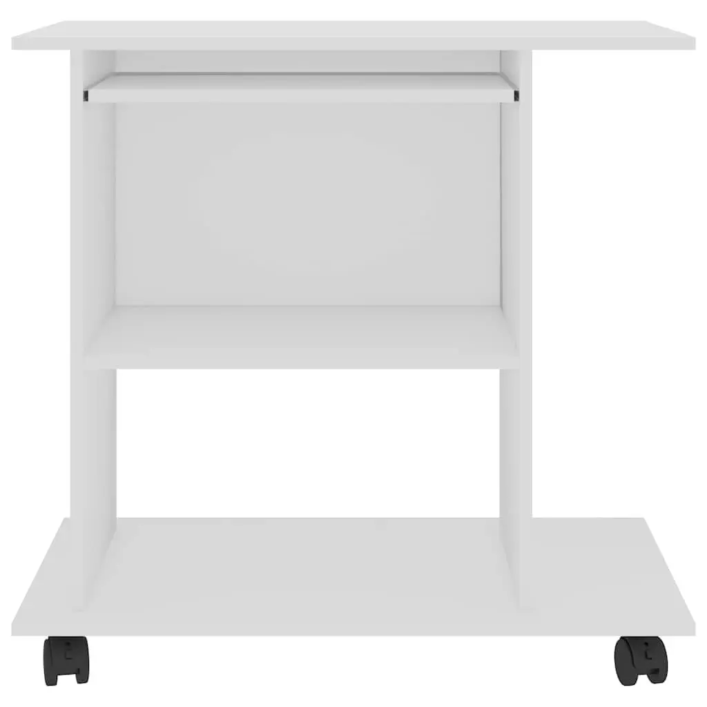 Computer Desk White 80x50x75cm Laptop Desktop Workstation with Keyboard Shelf and Castors