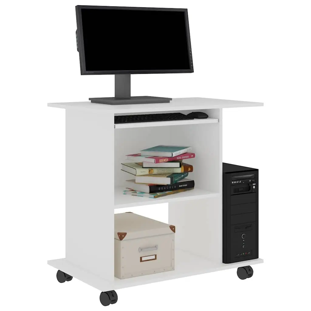 Computer Desk White 80x50x75cm Laptop Desktop Workstation with Keyboard Shelf and Castors