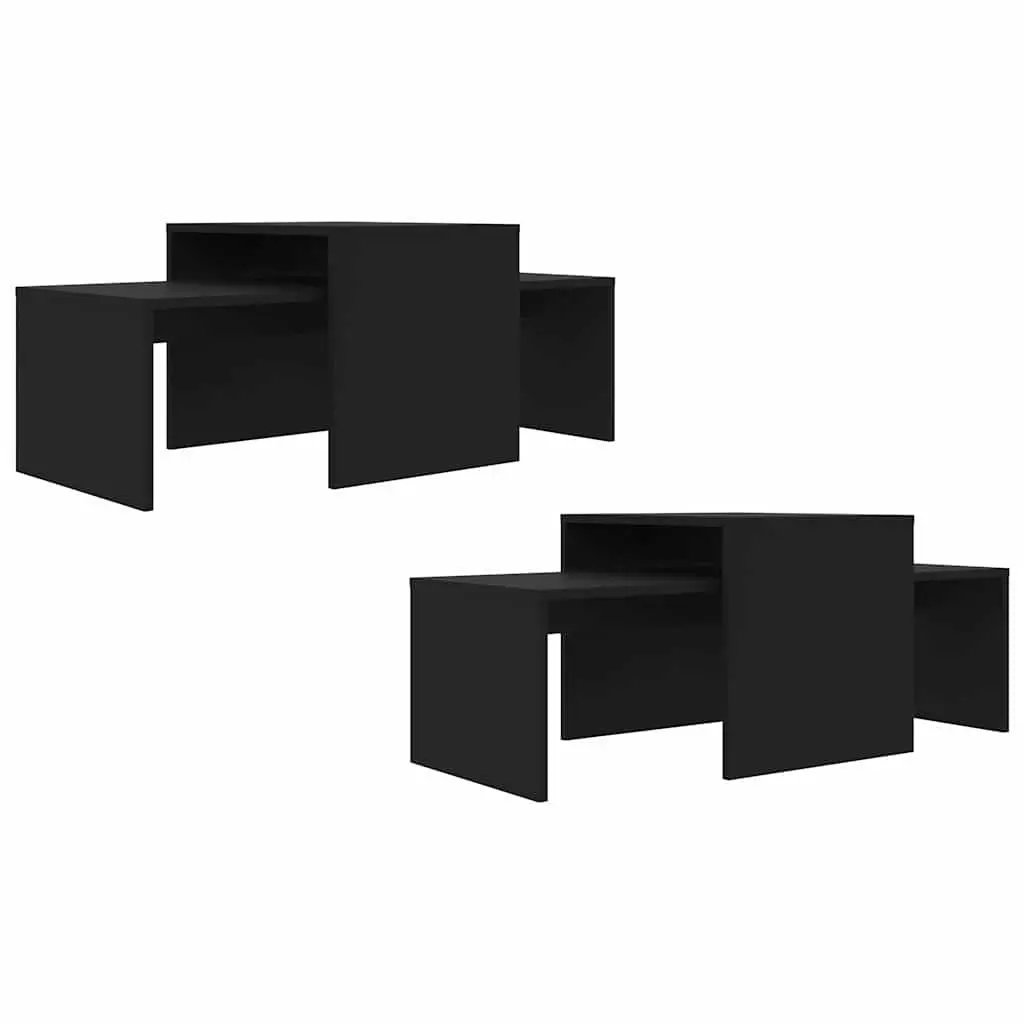 Coffee Table Set Nesting Side Tables Engineered Wood Living Room Furniture Black