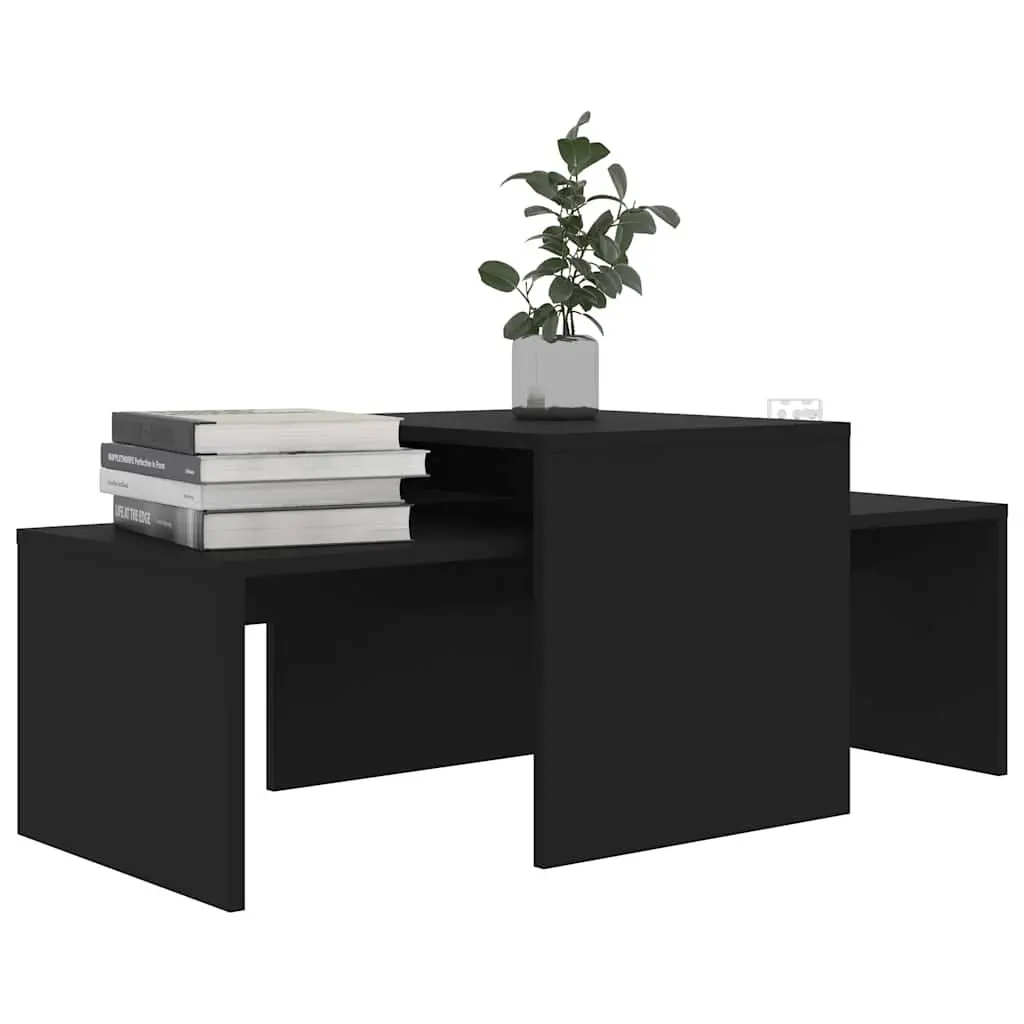 Coffee Table Set Nesting Side Tables Engineered Wood Living Room Furniture Black