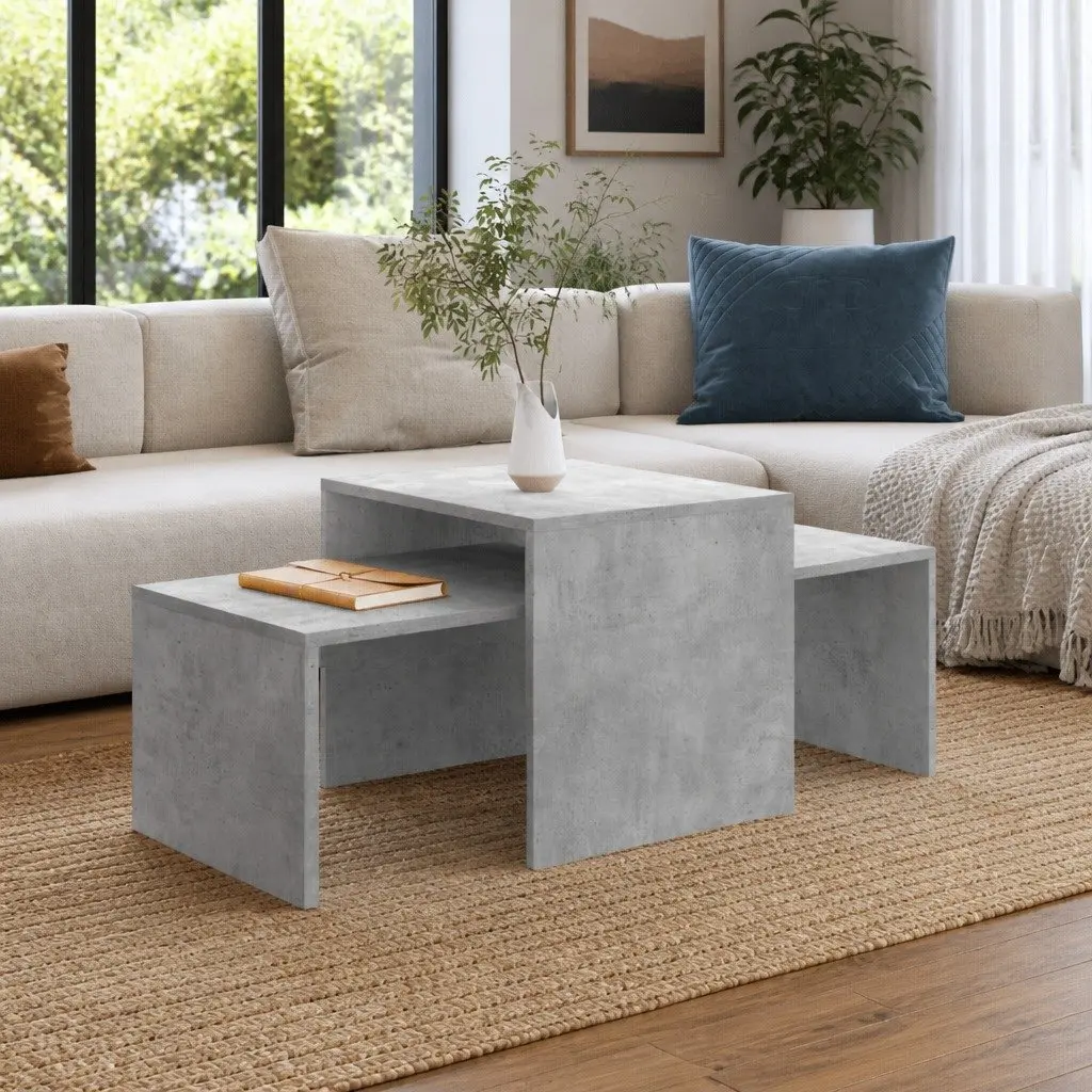 Nesting Coffee Table Set Grey Engineered Wood Living Room Accent