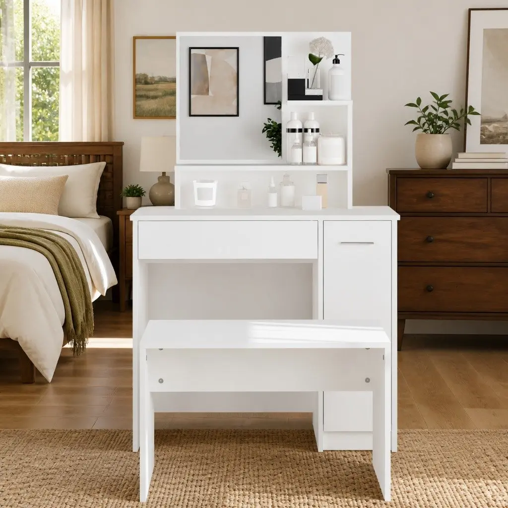 White Vanity with Ample Storage Options