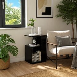 Durable Black Side Table with Storage Solution
