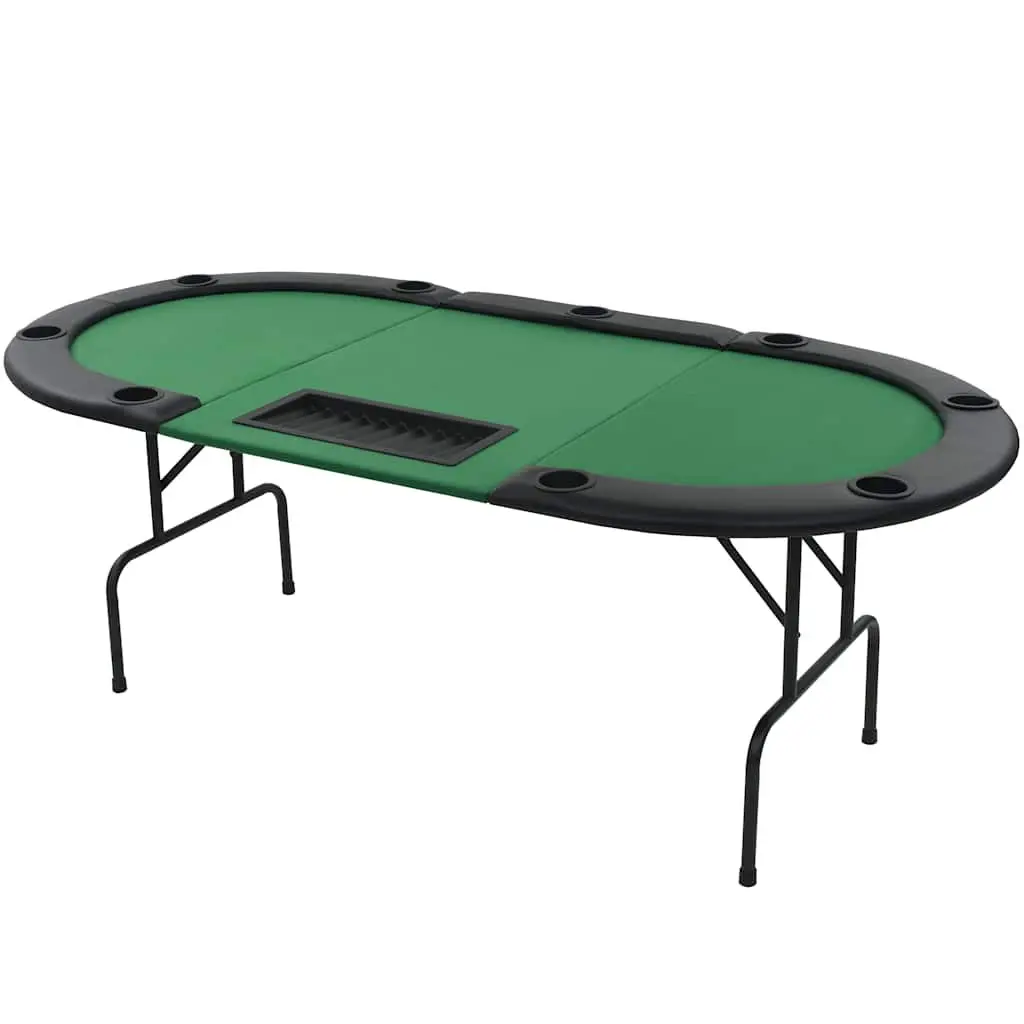 Folding Poker Table 9 Player Oval Gaming Green Padded Dealer Tray Cup Holders