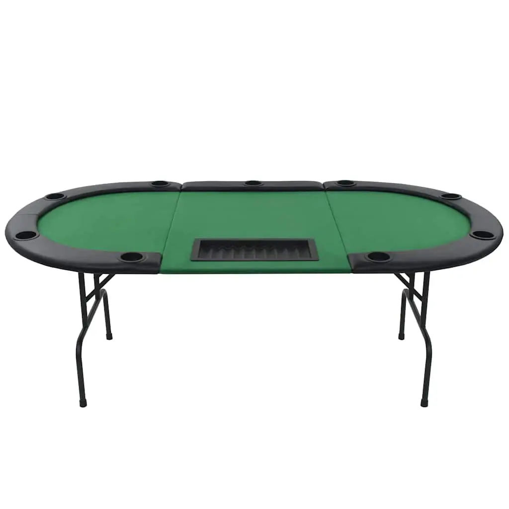 Folding Poker Table 9 Player Oval Gaming Green Padded Dealer Tray Cup Holders