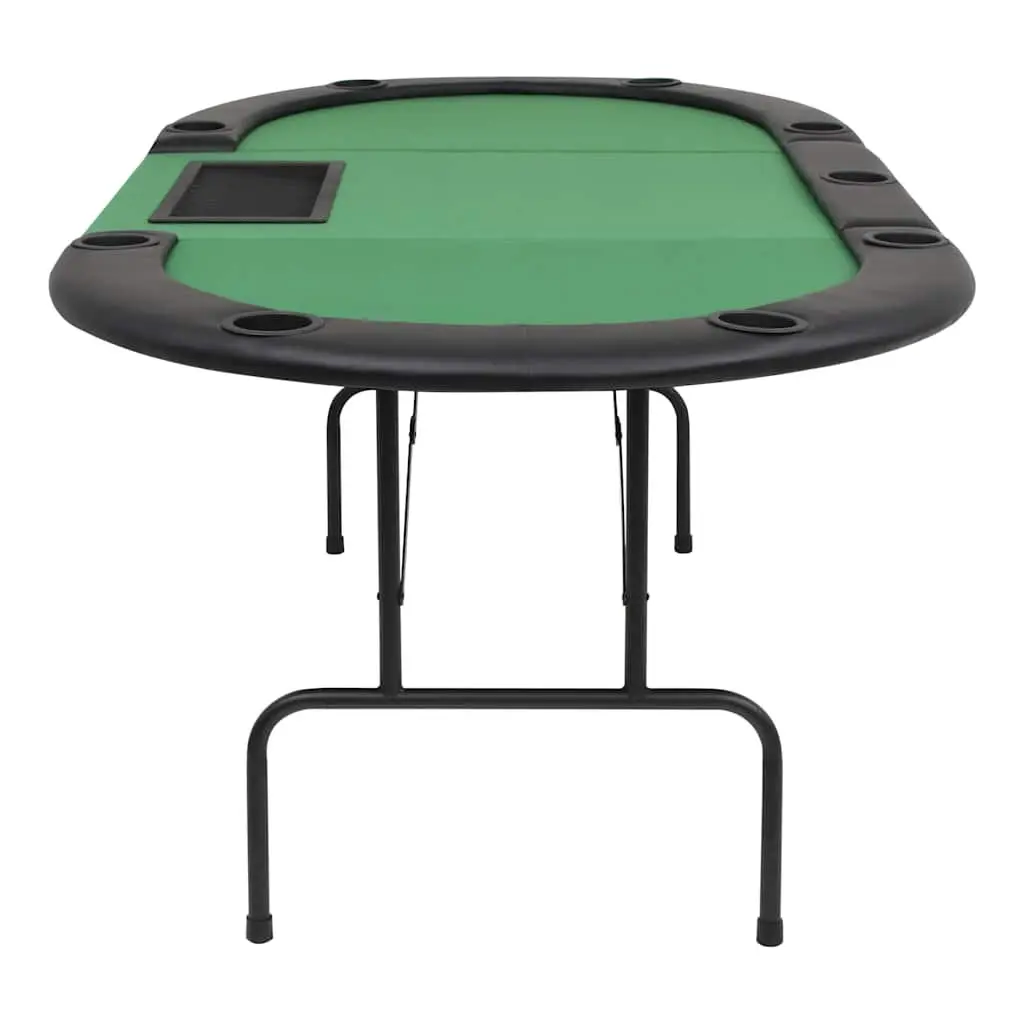 Folding Poker Table 9 Player Oval Gaming Green Padded Dealer Tray Cup Holders