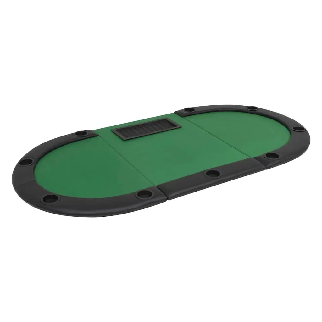 Folding Poker Table 9 Player Oval Gaming Green Padded Dealer Tray Cup Holders