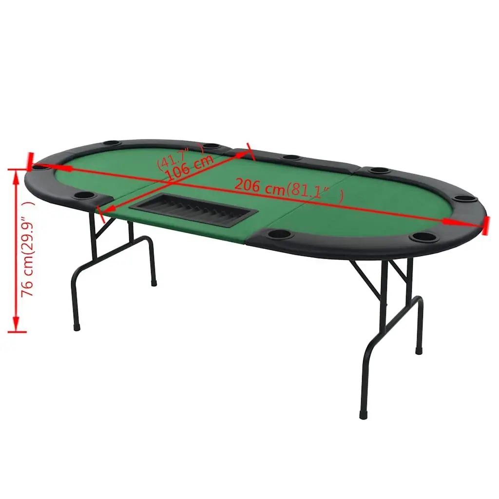 Folding Poker Table 9 Player Oval Gaming Green Padded Dealer Tray Cup Holders