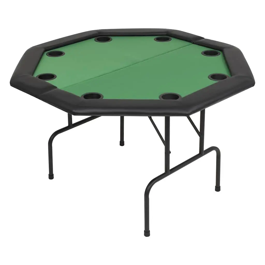 Octagonal Folding Poker Table Green 8 Player Padded Rim Game Surface with Cup Holders