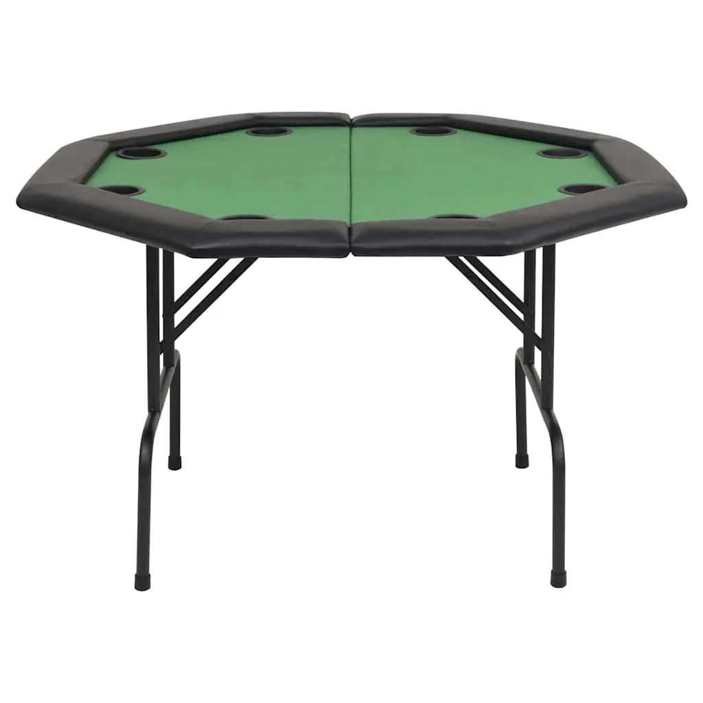 Octagonal Folding Poker Table Green 8 Player Padded Rim Game Surface with Cup Holders
