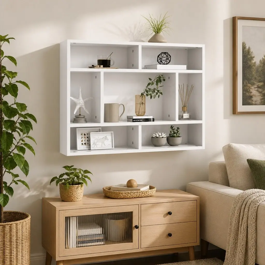 Wall Shelf Storage Display Unit 75x16x55 cm White Open Compartments