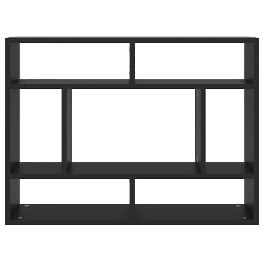 Black Wall Shelf Open Storage Unit with Compartments 75cm x 16cm x 55cm