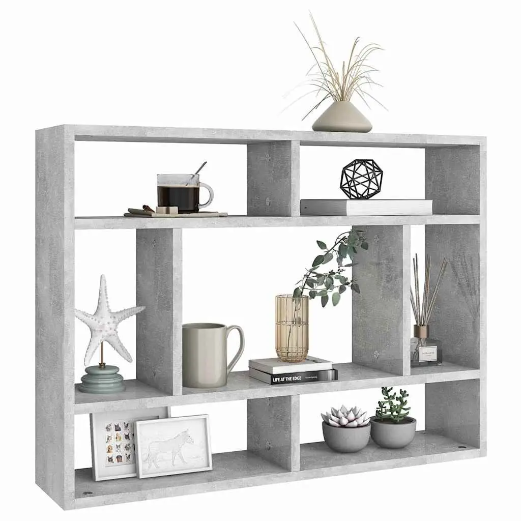Wall Shelf Grey Storage Display Unit Open Compartments 75 x 16 x 55 cm