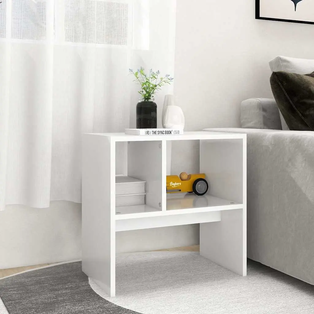 White Side Table End Table Living Room Accent Storage Furniture 50x30x50 cm