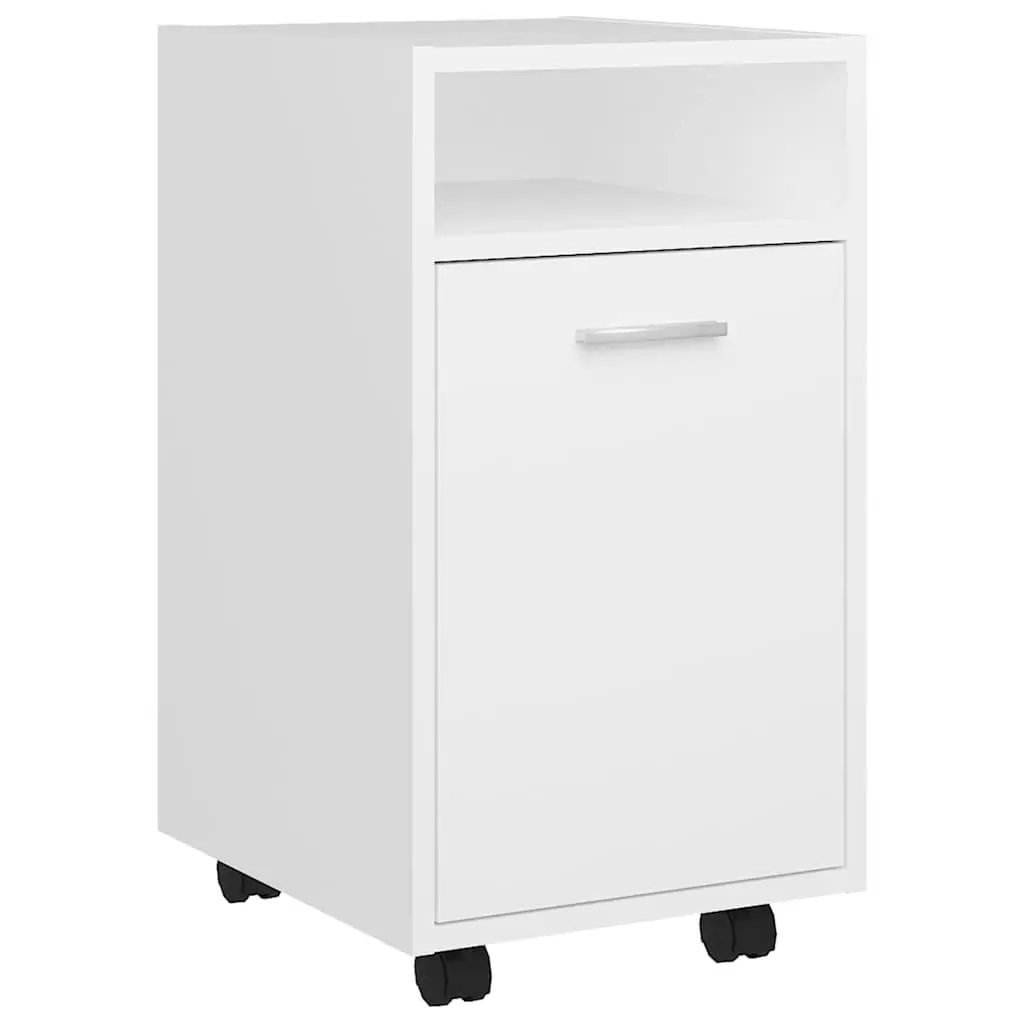 Storage Cabinet with Wheels Engineered Wood Side Table Shelf Compartment White 33 x 38 x 60 cm