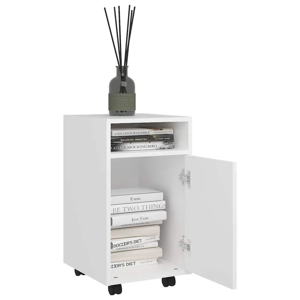 Storage Cabinet with Wheels Engineered Wood Side Table Shelf Compartment White 33 x 38 x 60 cm