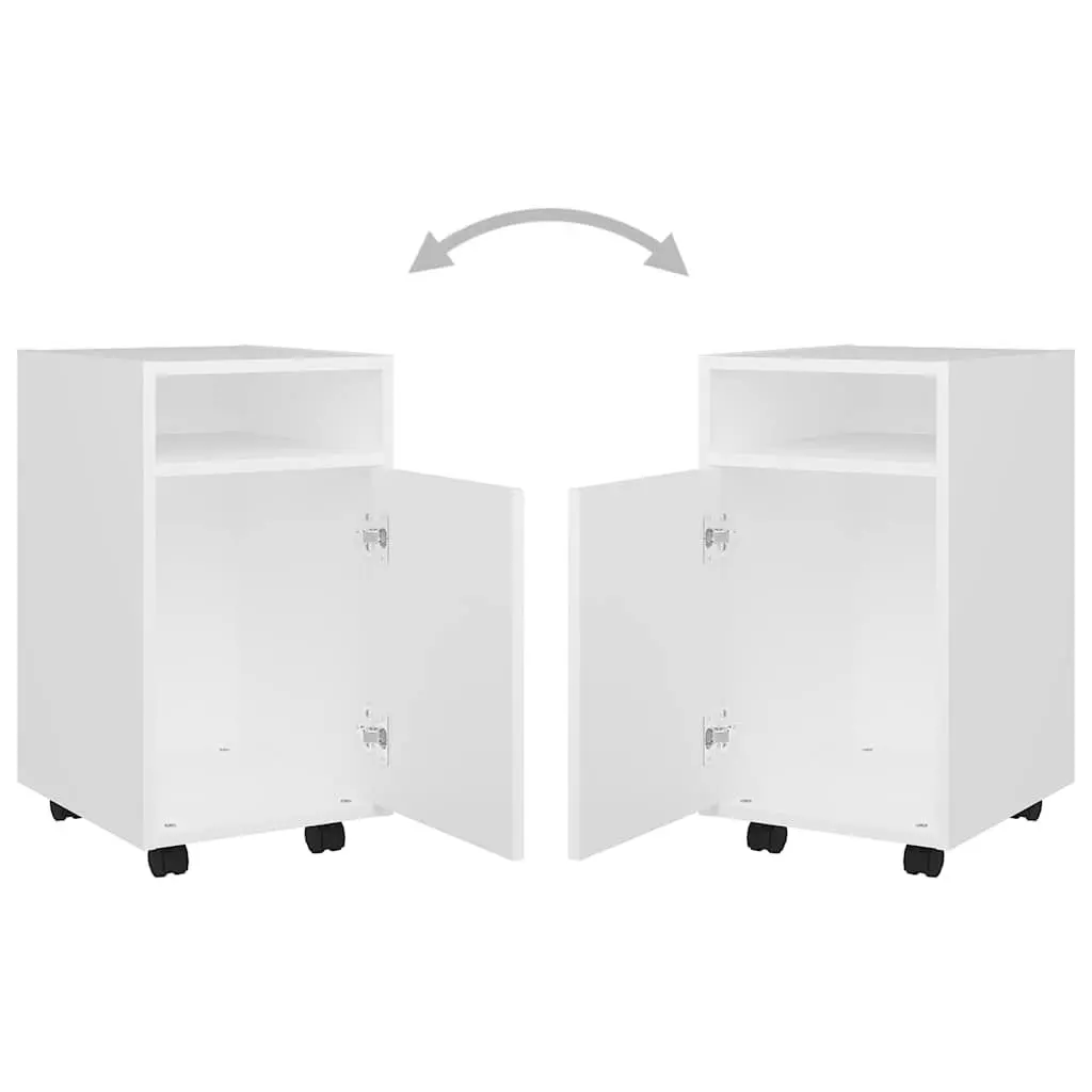 Storage Cabinet with Wheels Engineered Wood Side Table Shelf Compartment White 33 x 38 x 60 cm