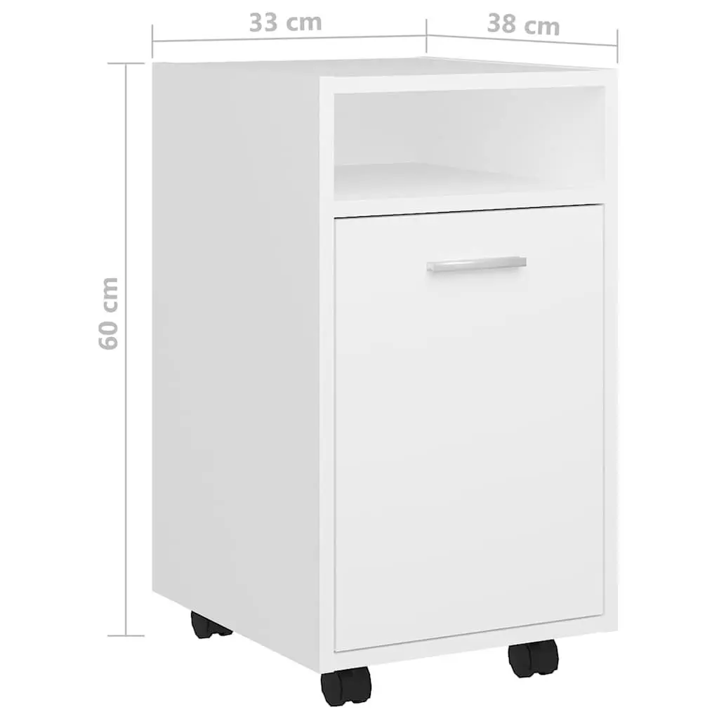 Storage Cabinet with Wheels Engineered Wood Side Table Shelf Compartment White 33 x 38 x 60 cm