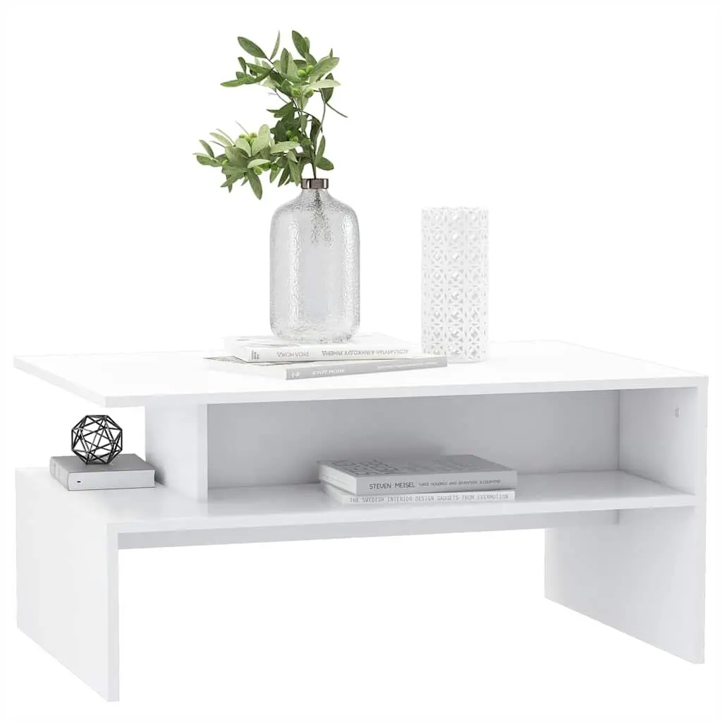 Coffee Table Modern Living Room Storage Shelf 90W x 60D x 42.5H cm White