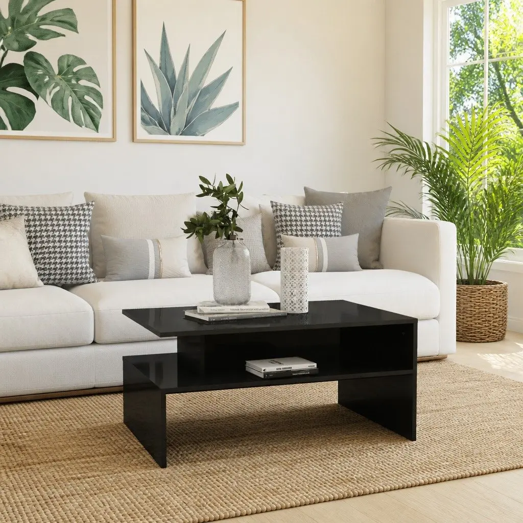 Coffee Table High Gloss Grey Storage Shelf Living Room Accent Furniture