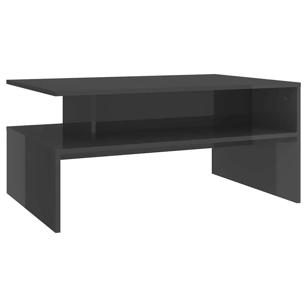 Coffee Table High Gloss Grey Storage Shelf Living Room Accent Furniture