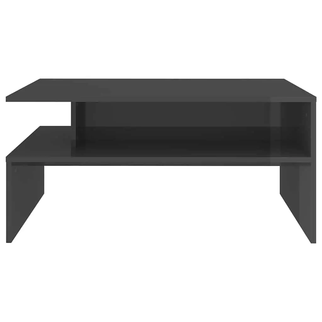 Coffee Table High Gloss Grey Storage Shelf Living Room Accent Furniture