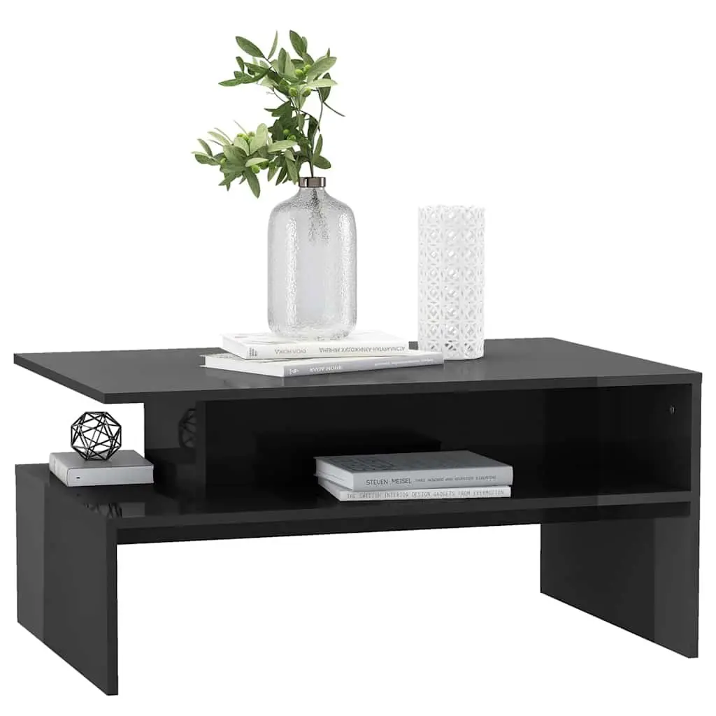 Coffee Table High Gloss Grey Storage Shelf Living Room Accent Furniture