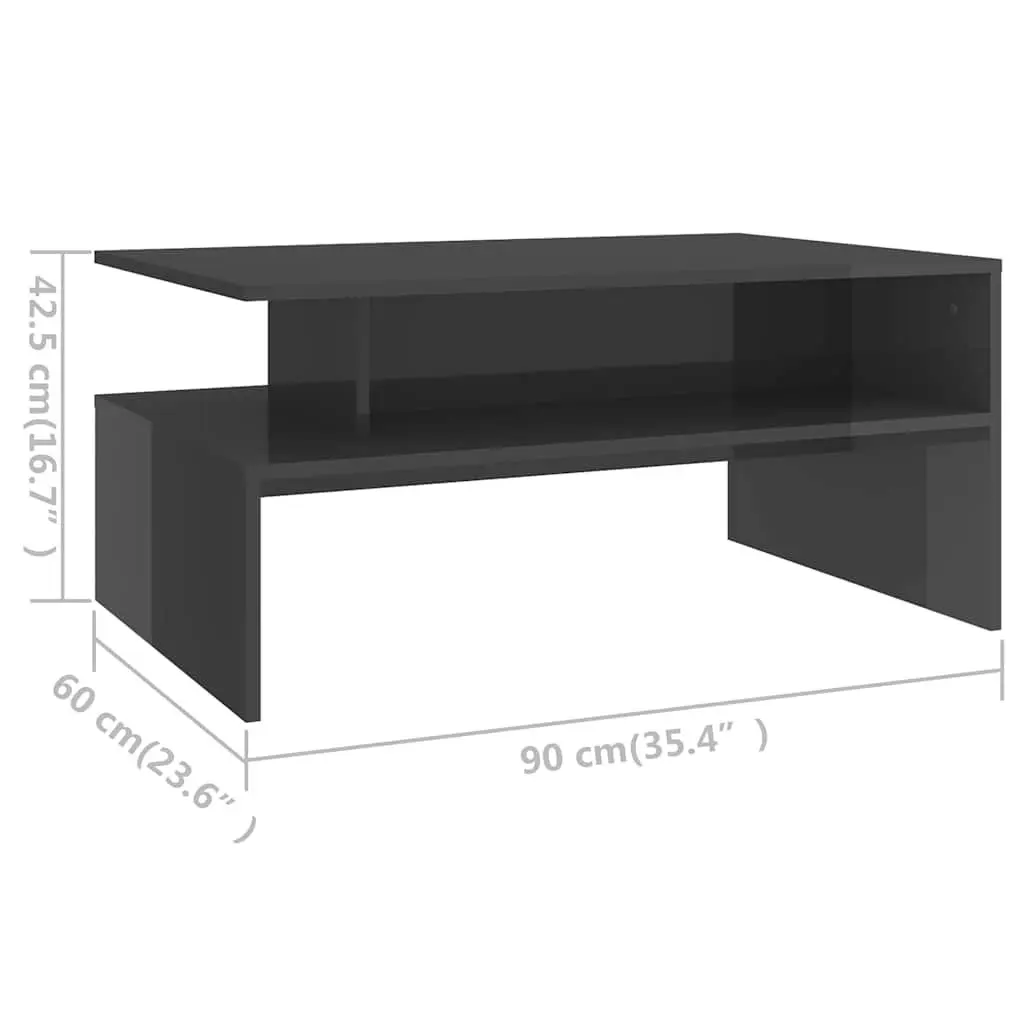 Coffee Table High Gloss Grey Storage Shelf Living Room Accent Furniture
