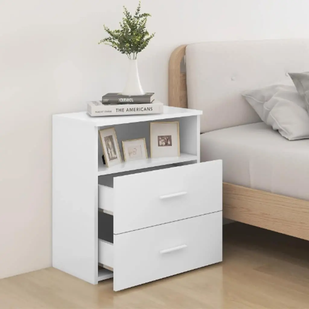 Bedside Table Modern Nightstand Storage Drawers Shelf 50 x 32 x 60 cm White