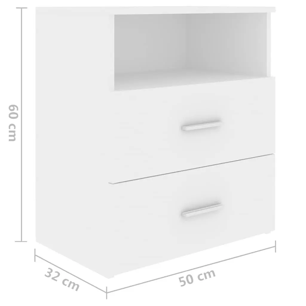 Bedside Table Modern Nightstand Storage Drawers Shelf 50 x 32 x 60 cm White