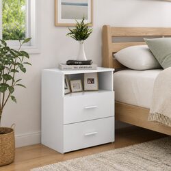 Value-Driven White Nightstand with 2 Drawers and Shelf