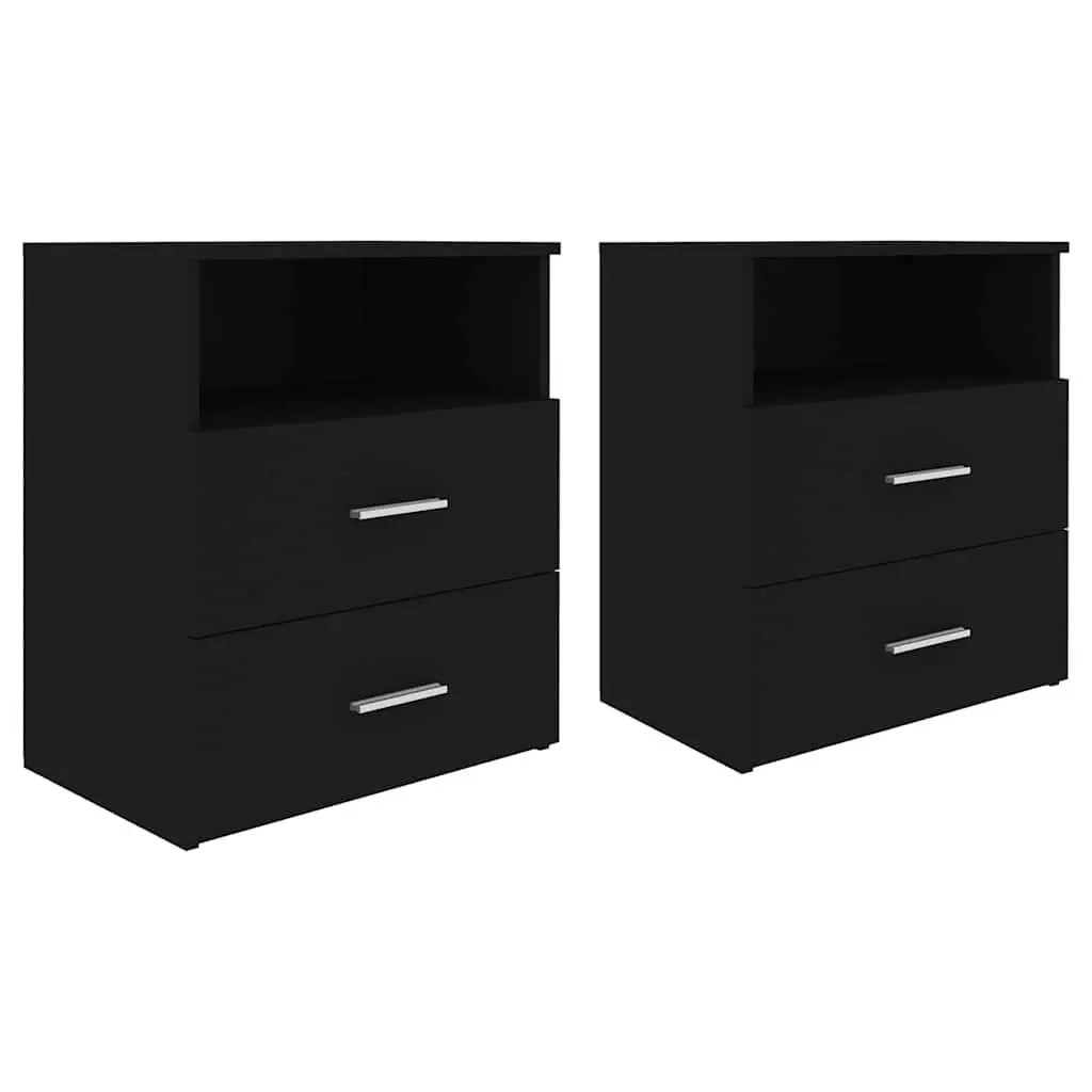 Bedside Table Black Nightstand Cabinet Drawers Shelf Storage Organiser 50x32x60