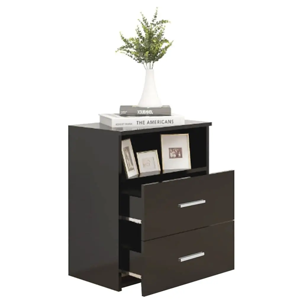 Bedside Table Black Nightstand Cabinet Drawers Shelf Storage Organiser 50x32x60