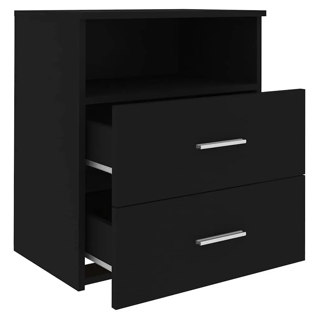 Bedside Table Black Nightstand Cabinet Drawers Shelf Storage Organiser 50x32x60
