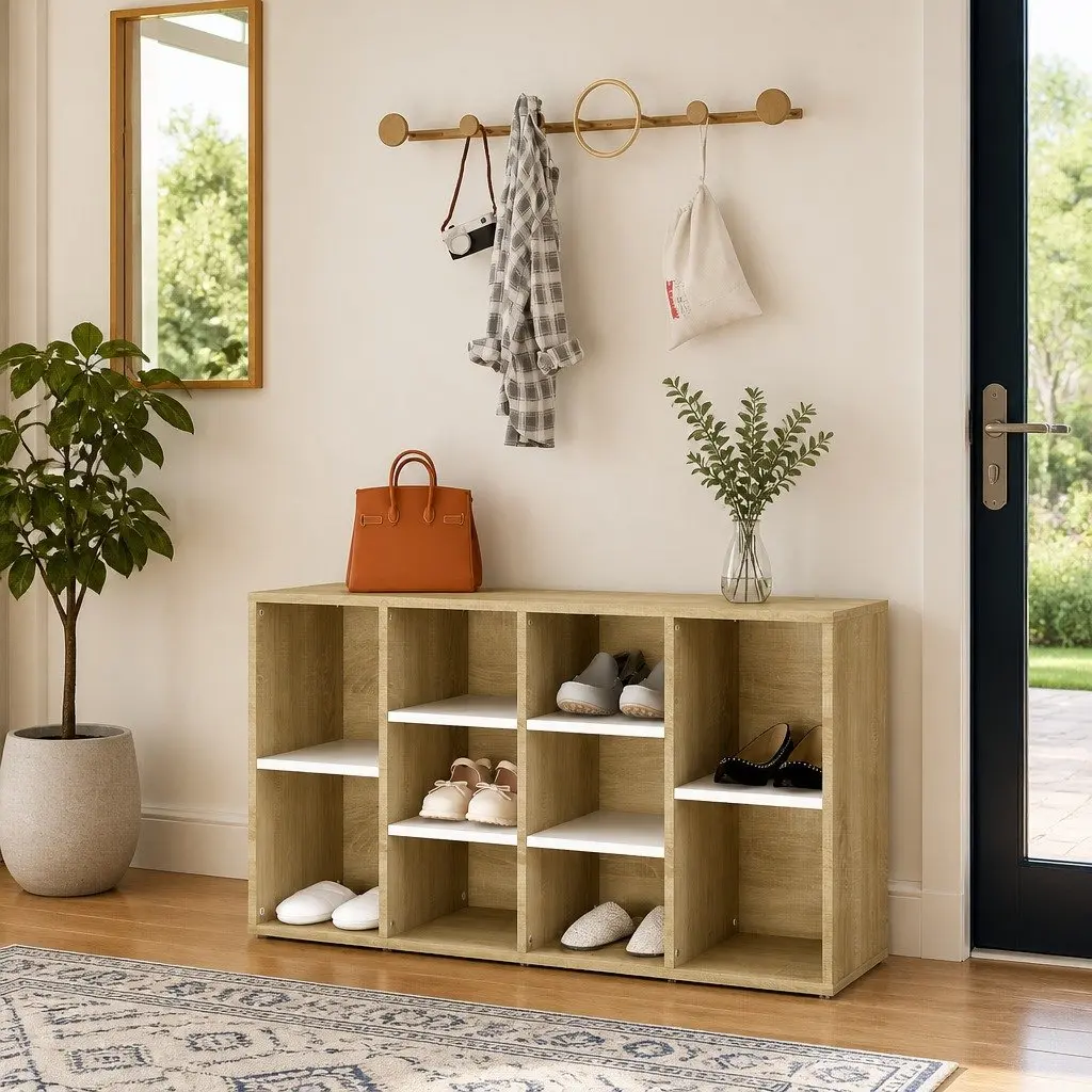 Shoe Bench Storage Cabinet Organiser 10 Shelves Beige 103x30x55 cm