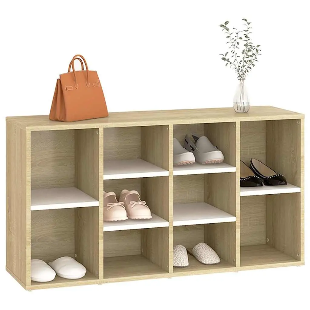 Shoe Bench Storage Cabinet Organiser 10 Shelves Beige 103x30x55 cm
