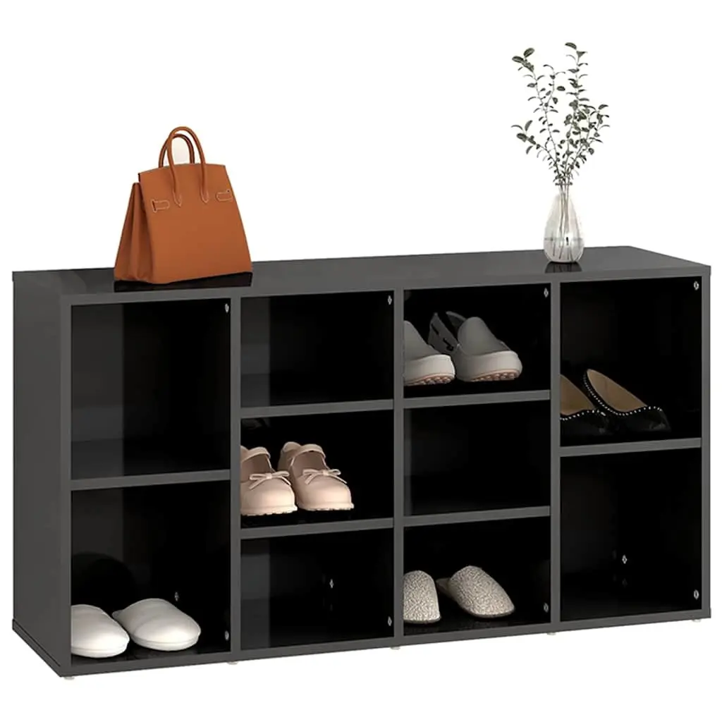 Shoe Storage Cabinet Bench Grey High Gloss 10 Shelf Organiser Multifunctional Home Furniture