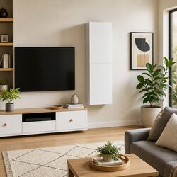 Value-Driven White Wall-Mounted TV Cabinet Set