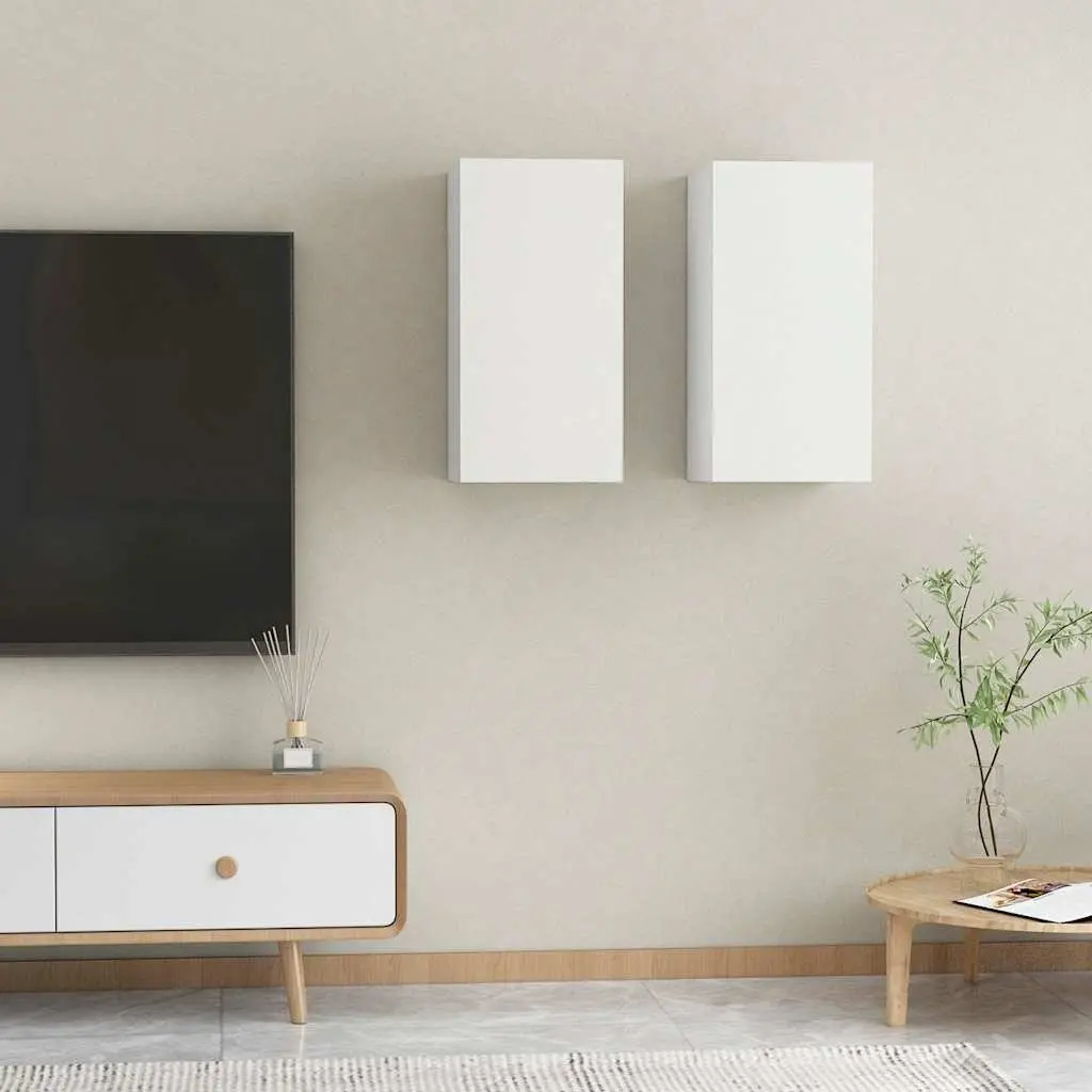 Wall-Mounted TV Cabinet Set 2 pcs White Storage Shelves Living Room Furniture