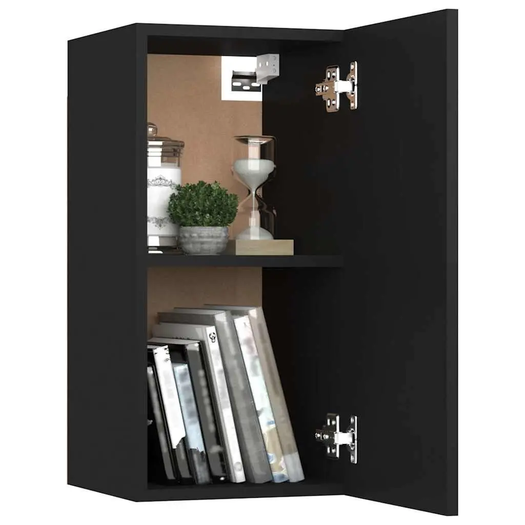 Black Wall-Mounted Storage Cabinets Set 2 Pieces for TV Living Room Shelving Unit