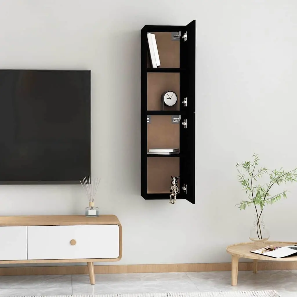 Black Wall-Mounted Storage Cabinets Set 2 Pieces for TV Living Room Shelving Unit